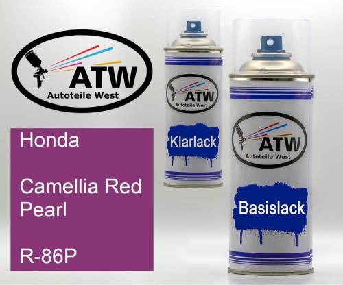 Honda, Camellia Red Pearl, R-86P: 400ml Sprühdose + 400ml Klarlack - Set, von ATW Autoteile West.